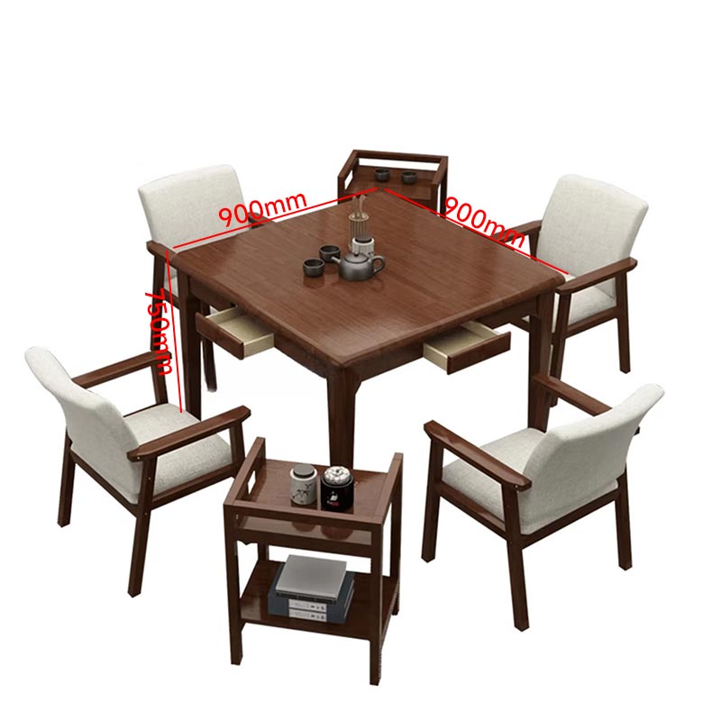 江莱实木四方木桌餐桌一桌四椅 [带抽屉]方桌+4把休闲椅不含茶几 胡桃色 80cm80cm*75cm高清大图