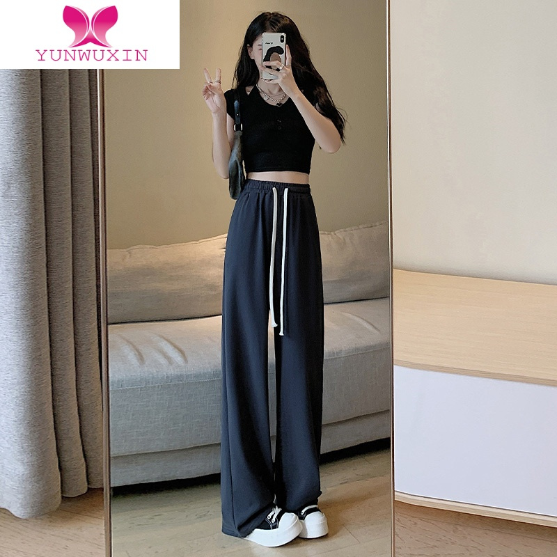 YUNWUXIN灰色阔腿裤女冬2022新款高腰垂感宽松直筒卫裤显瘦休闲运动裤