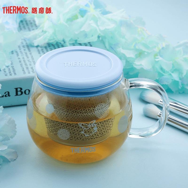 新品朱一龙同款thermos膳魔师几何系列玻璃杯花茶杯便携波波王子随手杯膳魔師水杯滤网杯子男女喝茶TCGH-440