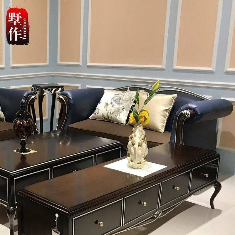 轻奢美式皮艺沙发新古典后现代别墅简约欧式客厅实木沙发组合高清大图