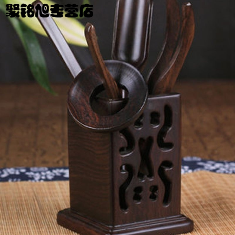 黑檀木实木茶道六君子套装陶瓷功夫茶具配件茶艺组合茶盘茶夹摆件家居家用简约创意多功能茶具