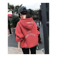 秋冬季连帽卫衣女韩版潮学生宽松百搭原宿风加绒加厚网红同款外套 M码（80-105斤） 西瓜红