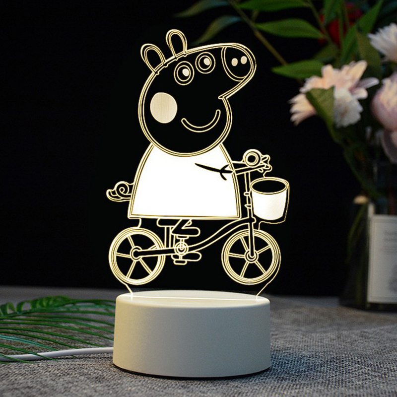博锐 亚克力发光水母台灯 宝宝夜灯 氛围创意发光玩具 3d小夜灯礼品（可充电 16色灯光 触摸控制+遥控控制）小猪佩奇