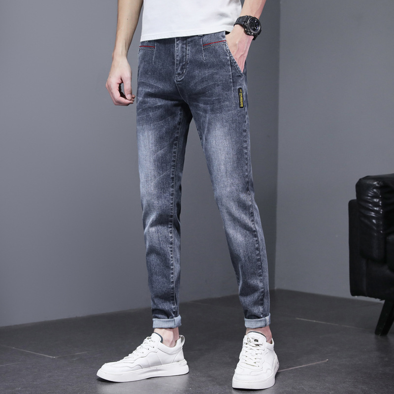 香港青年牛仔裤男士厚款2025秋冬新款修身百搭弹力休闲长裤男款潮高清大图