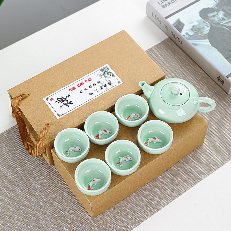 华普思德化陶瓷青瓷龙壶茶具套装茶具套组伴手礼个人礼品 龙壶青瓷-一壶六杯