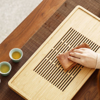 青灰釉陶瓷茶具竹制茶盘茶台日式简约功夫茶具套装 青灰茶具9头配帘竹