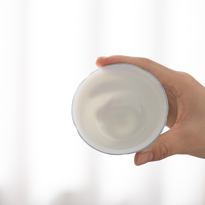 苏氏陶瓷(SUSHI CERAMICS)手绘羊脂玉瓷花瓣兰花茶杯主人杯大号品茗杯