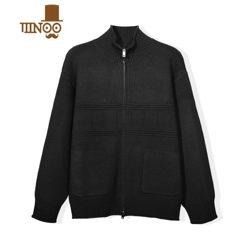 YANXUD1007针织开衫男宽松韩系百搭保暖韩版纯色毛衣外套 黑色 L141-165斤