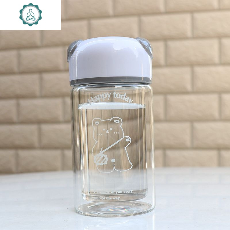 卡通双层玻璃杯 女学生茶杯便携迷你可爱日系水杯ins风