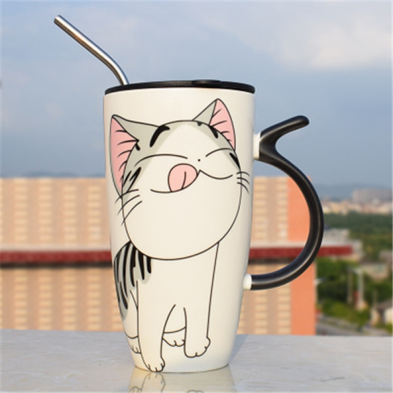 600ml大容量可爱卡通陶瓷喝杯子带