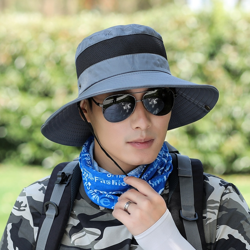 闪电客大檐遮阳帽男夏季钓鱼太阳帽户外透气休闲凉帽男士潮流渔夫帽子