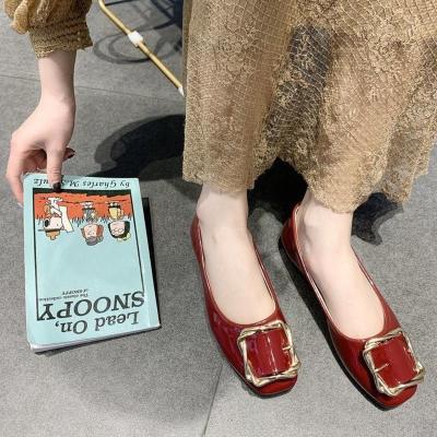 [牛筋软底]百搭单鞋女2021新款舒适百搭平底夏款豆豆女鞋小皮鞋 酒红色 40