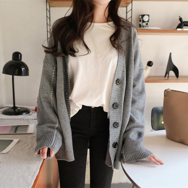 2018秋冬韩版中长款宽松加厚粗毛线慵懒风毛衣外套女软妹针织开衫