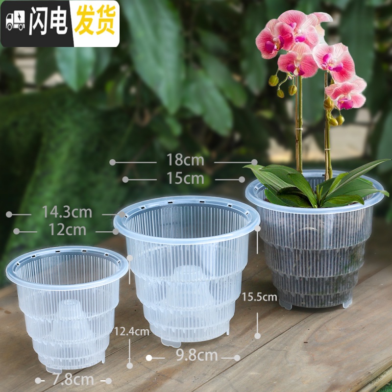 三维工匠美莳控根花盆石斛专用盆 透气 洋兰花盆蝴蝶兰盆塑料花盆创意透明 2只10cm黑色盆无空气柱 小花盆容器高清大图