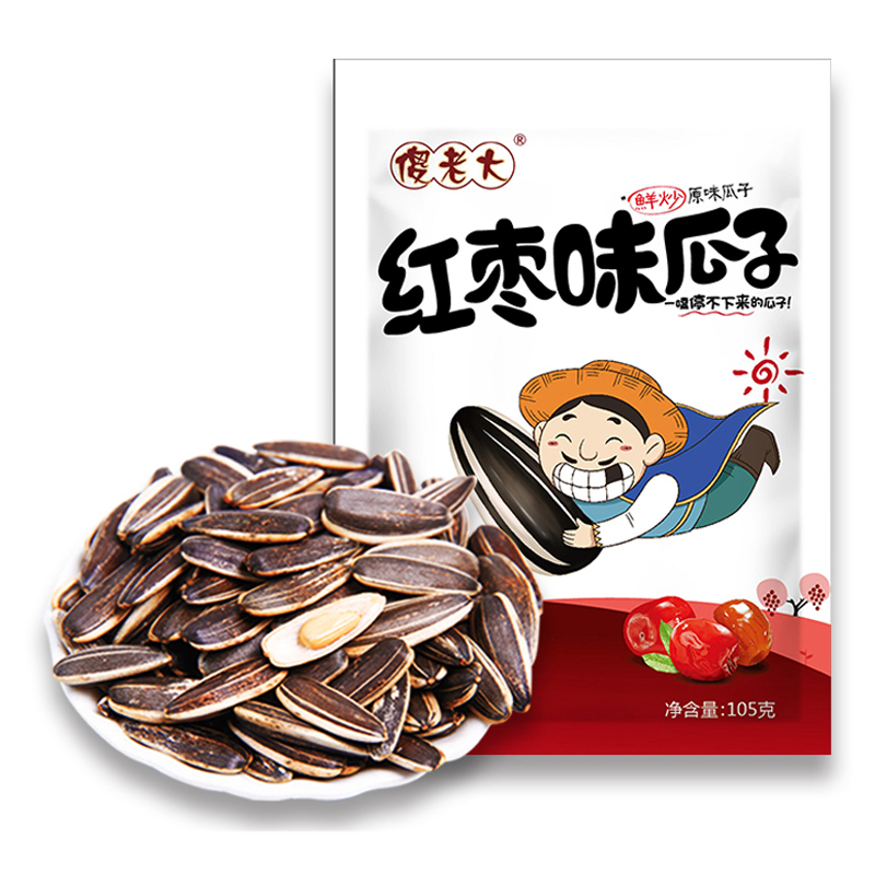 [新疆傻老大瓜子]红枣味瓜子105克*6袋装小包装新疆特产葵花籽阿勒泰红枣葵瓜子仁香大颗粒休闲食品怀旧小零食坚果炒货批发