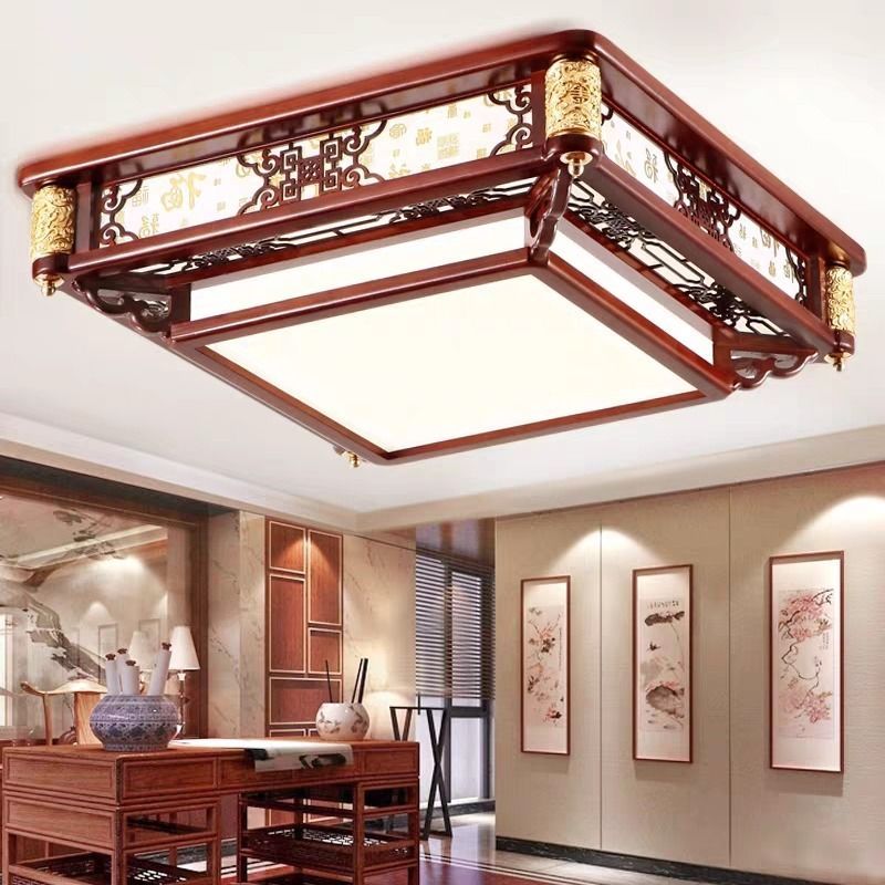 中式吸顶灯客厅灯长方形灯卧室书房餐厅灯饰仿古实木灯具套餐|套餐6-三室两厅-送阳台灯