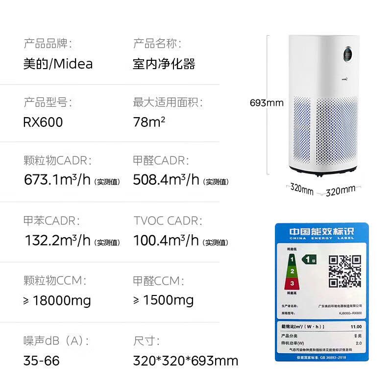 美的(Midea)[星澈空气护理机]空气净化器除甲醛空气净化器除烟味异味除菌六重净化家用新风机KJ600G-RX600图片