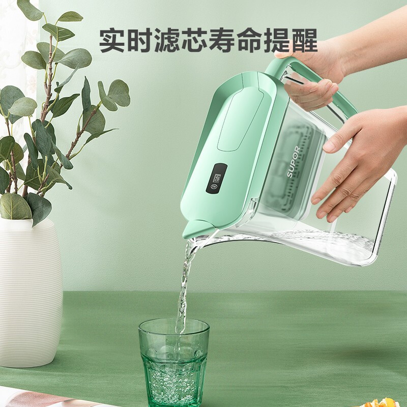 苏泊尔(SUPOR)过滤净水器 家用滤水壶 自来水过滤器净水壶 J-UF01(绿色)一壶六芯