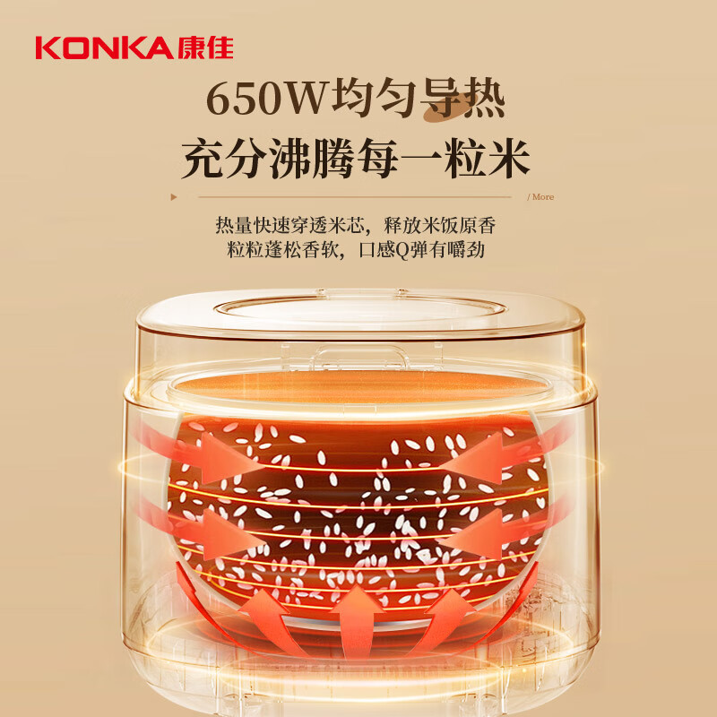 康佳(KONKA) 电饭煲KDFB-4023E-W 家用智能预约3-4人煮饭辅食锅可视电饭锅 4L