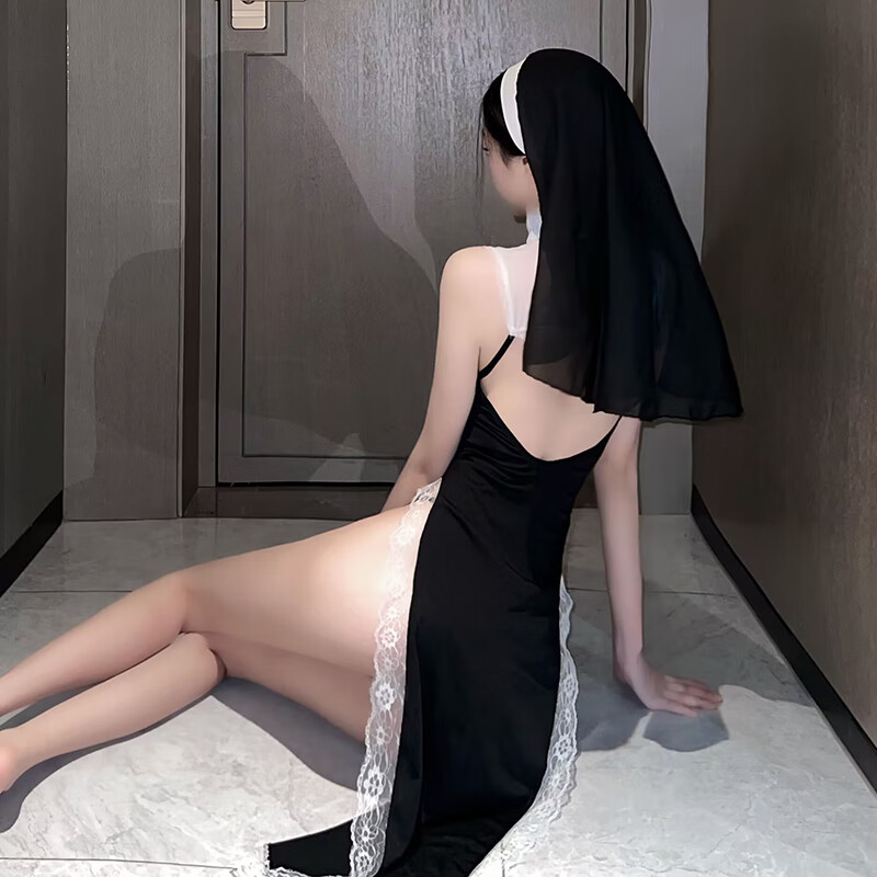 女士情趣内衣修女角色扮演性感网纱长裙诱惑透视蕾丝吊带睡裙丁字内裤套装破洞开档露乳丝袜女式情趣睡衣夫妻调情长夜漫漫成人用品高清大图