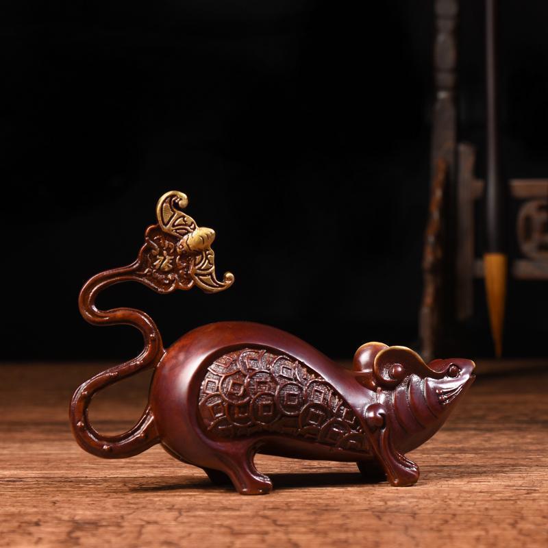 彩铜鼠摆件 客厅酒柜家居装饰品纯铜蝙蝠生肖鼠工艺品_719_547