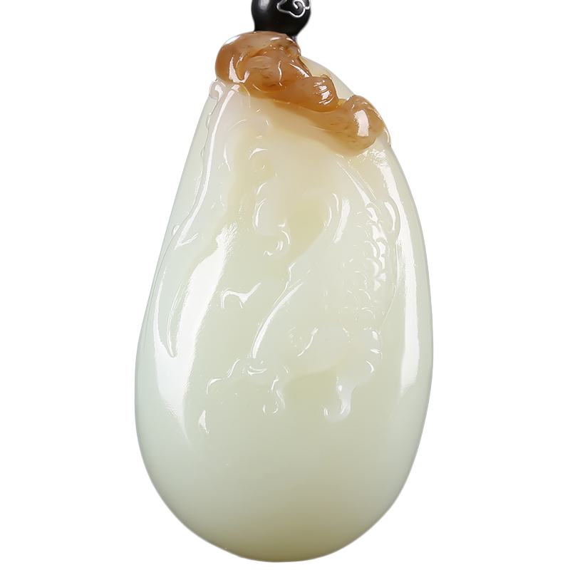 连年有余新疆和田玉且末糖白玉鲤鱼吊坠玉佩挂件项链天然玉石