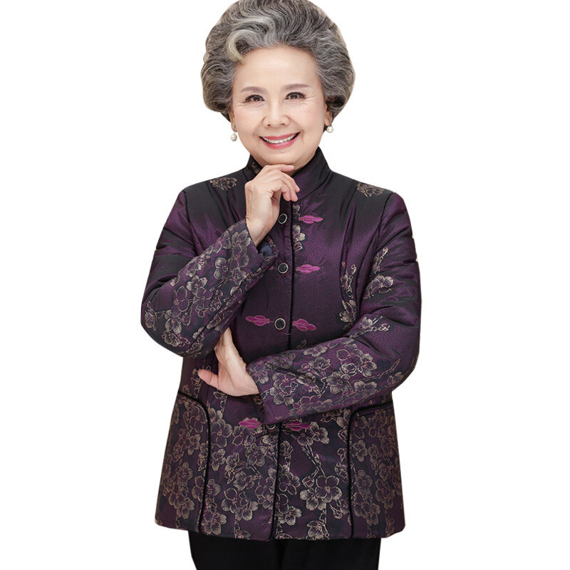 迪鲁奥(DILUAO)中老年人秋冬装新款女60-70岁妈妈衣服老人棉衣80老太太外套服奶奶棉袄 紫红色 2XL(建议90-105斤穿)