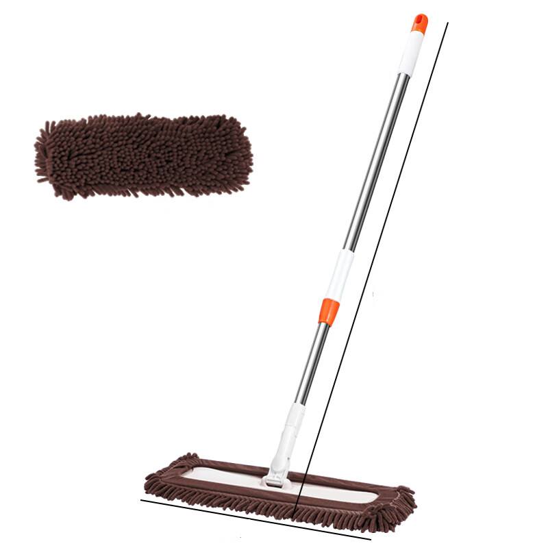 新款平板拖把大号通用保洁尘推墩布大面积干湿两用神器 咖色-50cm加大面积【4布】加强伸缩杆