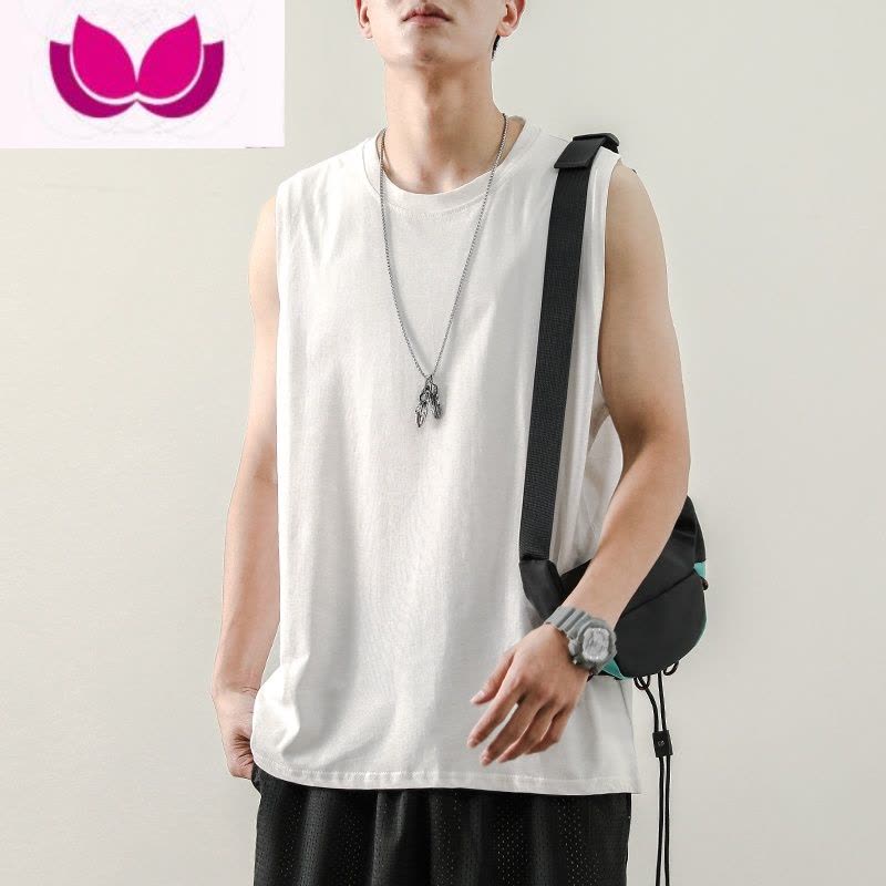 七斓运动背心男士宽松夏季潮牌ins白纯色健身无袖坎肩棉打底衫短袖t恤图片