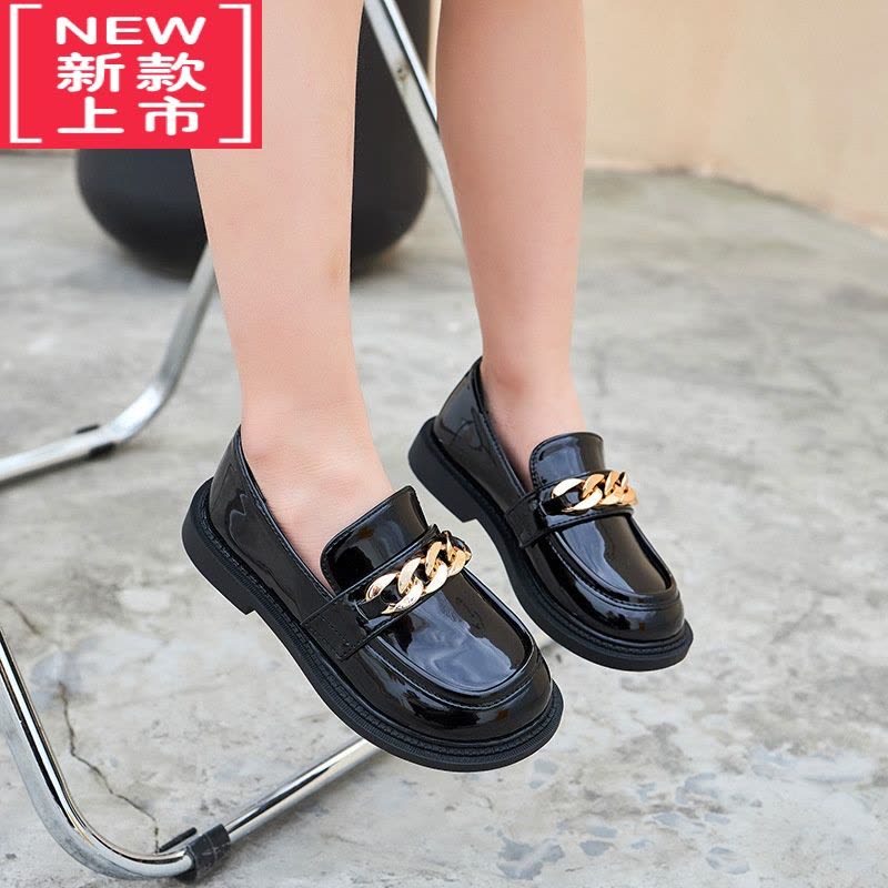 可莉允女童皮鞋2022春季新款韩版软底亮面黑色公主鞋子儿童小女孩乐福鞋运动休闲鞋图片