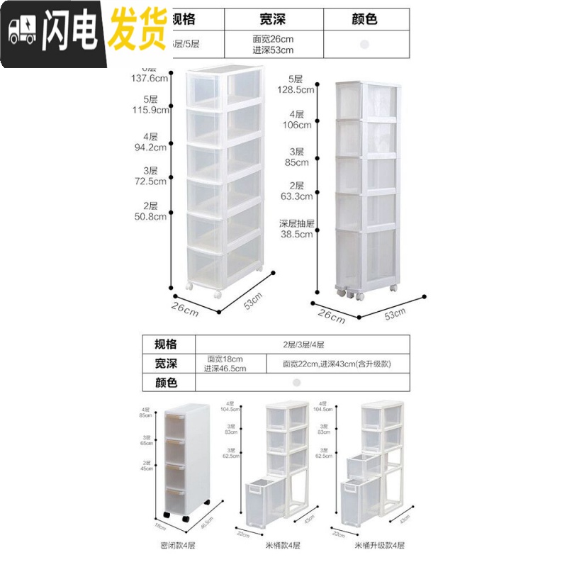 三维工匠窄型抽屉式收纳柜塑料整理柜爱丽丝冰箱夹缝角落窄柜子高清大图