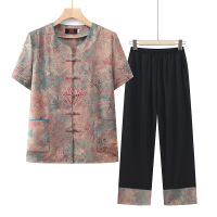 时尚休闲奶奶装夏装短袖两件套60-80岁老年女装套装老婆婆衣服女 3XL(建议125-140斤） 绿色套装