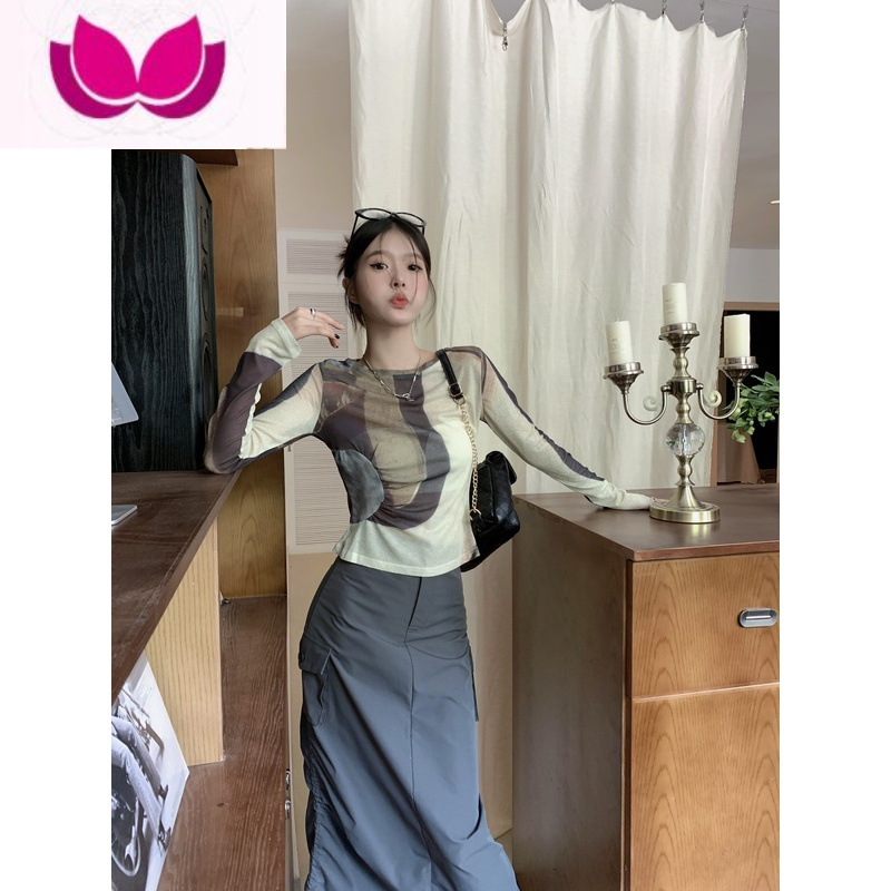 七斓辣妹内搭长袖打底衫修身T恤女春季新款小众设计感短款chic上衣潮