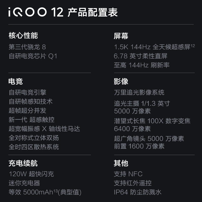 iqoo 12 传奇版 16gb 512gb 全网通5g手机第三代骁龙8 自研q1双芯片1.