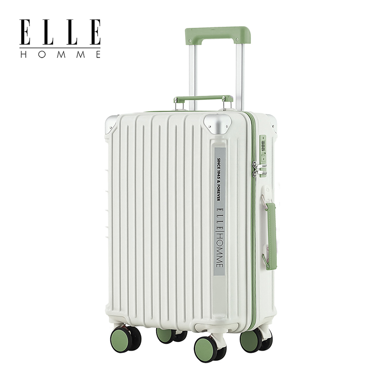 ELLE HOMME EH25303046 减震刹车轮防撞包角行李箱 30寸白绿色高清大图