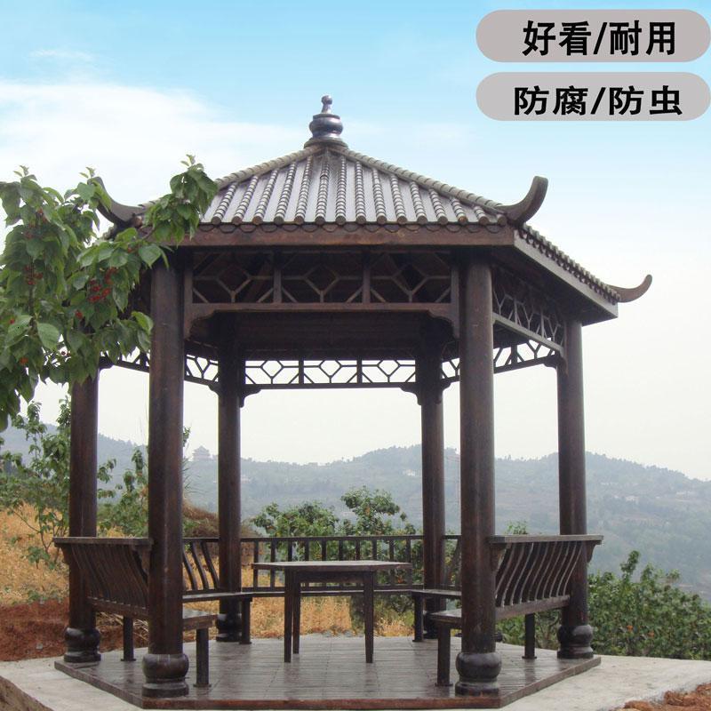 森美人休闲凉亭户外庭院实木防腐木中式亭子六角亭凉亭简易别墅室外木屋 DZ凉亭