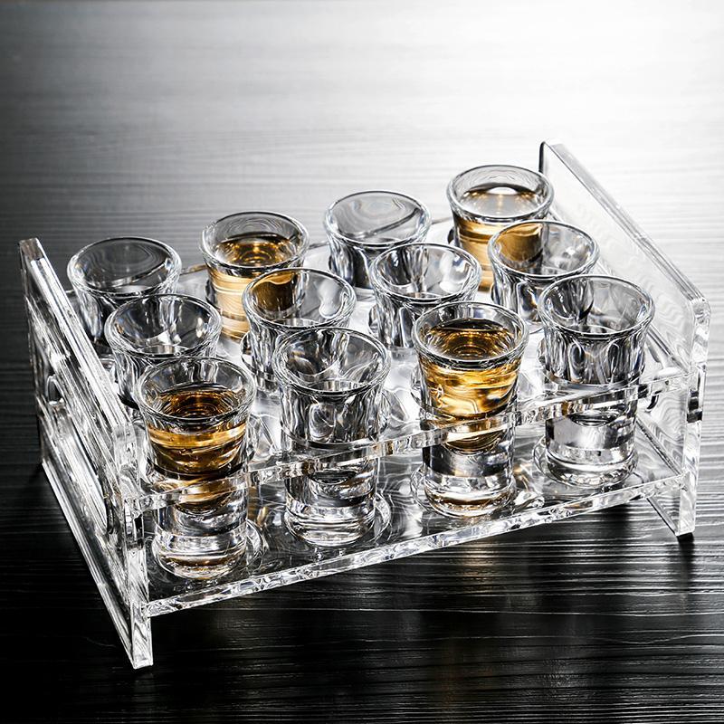 12只套装白酒杯3款可选玻璃酒杯子弹杯架子烧酒杯吞杯杯子-薄底款杯子12只配架子套装