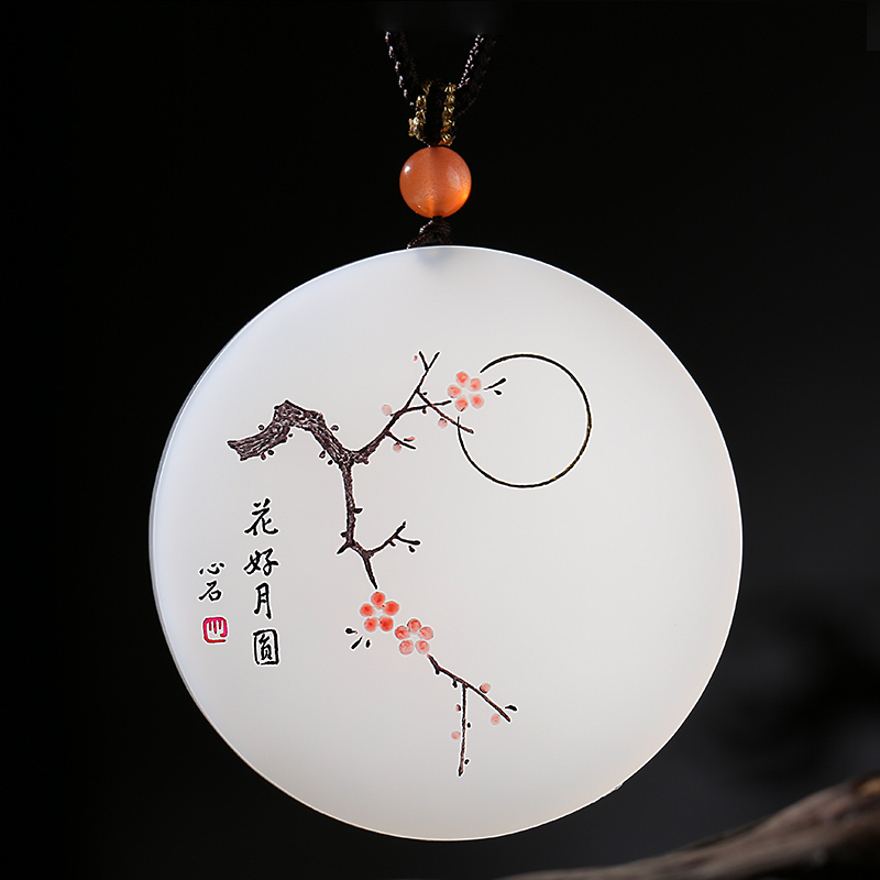 印象眸【美协作家魏磊工作室作品】和田玉吊坠 白玉意境线雕梅花孤品