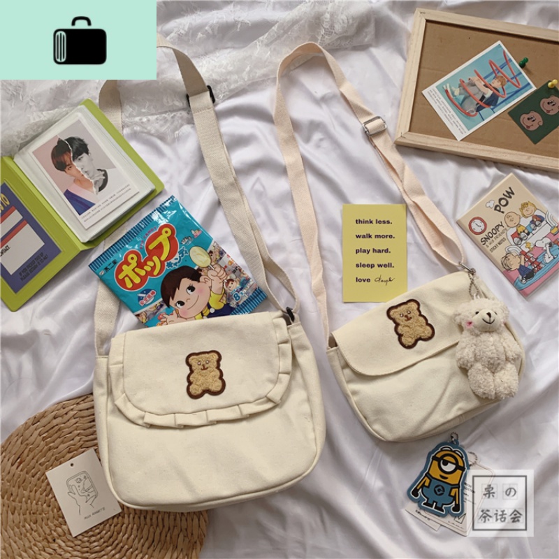 日系chic古着感可爱萝莉小熊软妹斜挎包韩国INS少女帆布差包NEWLAKE_945高清大图