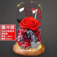永生花礼盒玻璃罩七夕节情人圣诞节礼物生日送女友玫瑰花干花摆件|只爱你-红色暖灯