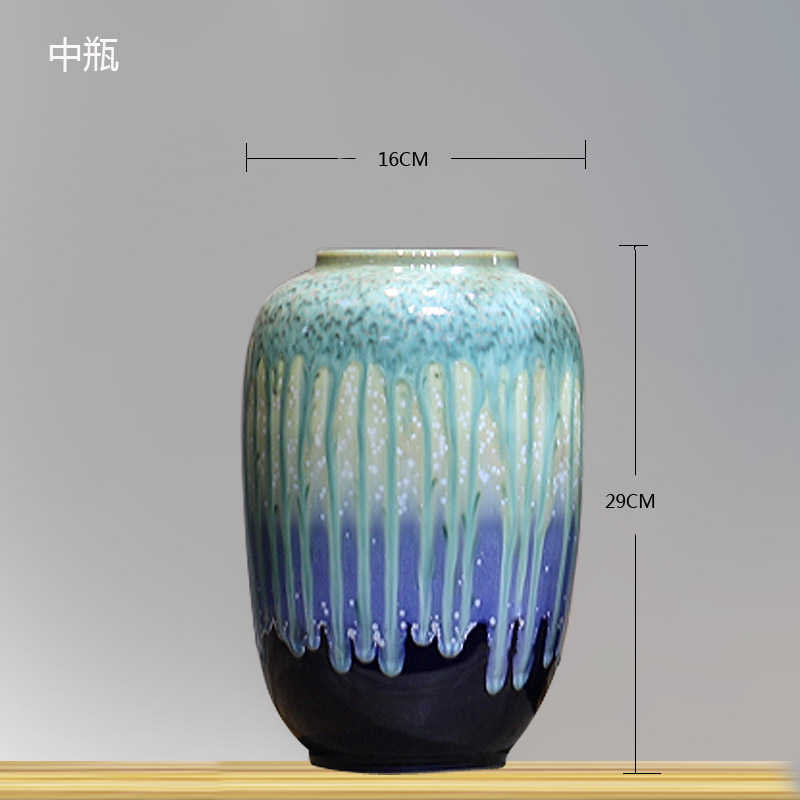 轻奢陶瓷花瓶摆件现代新中式客厅家用装饰品餐桌玄关仿真花插花器 三维工匠 中瓶高清大图