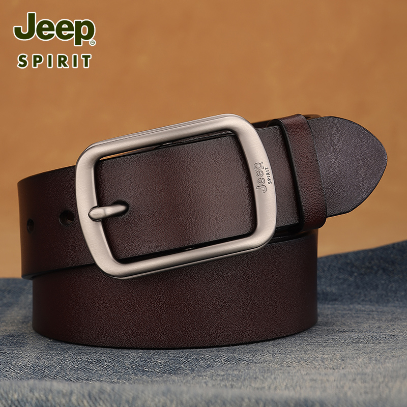 Jeep吉普皮带男士真皮针扣裤带男正品纯牛皮休闲男款牛仔裤腰皮带高清大图
