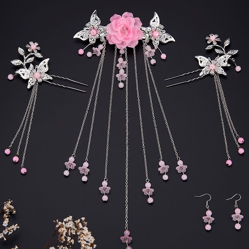 古装头饰发簪步摇流苏全套古风汉服复古饰品少女古典中式簪子仙女红色