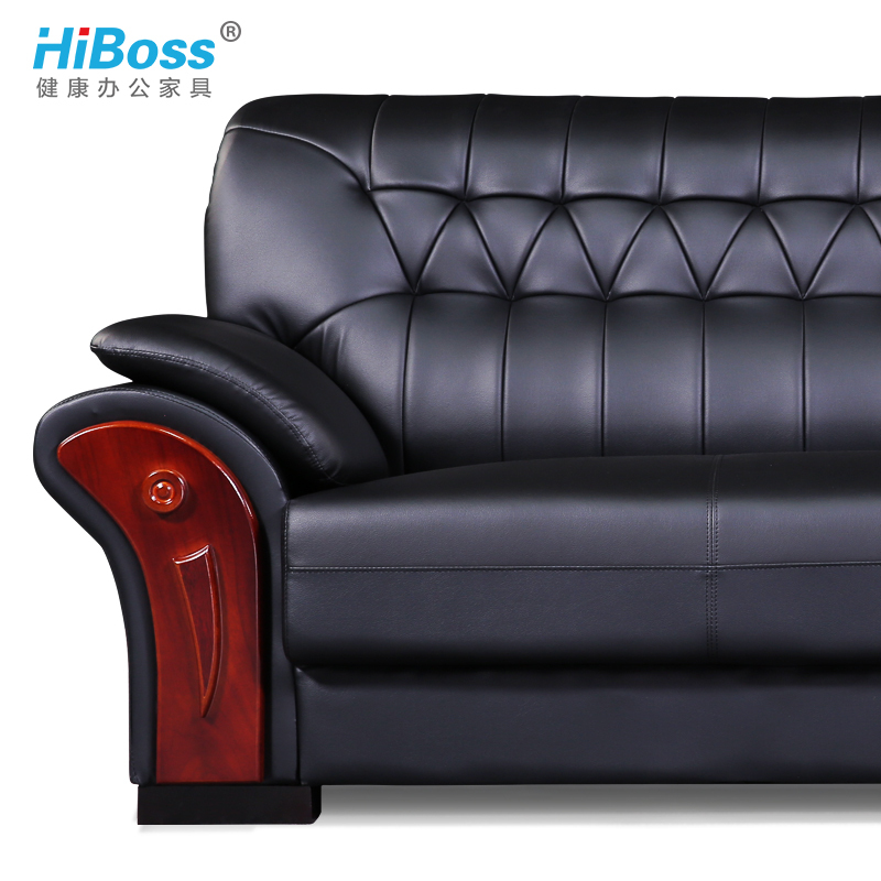 HiBoss办公沙发接待会客沙发皮艺三人位长沙发