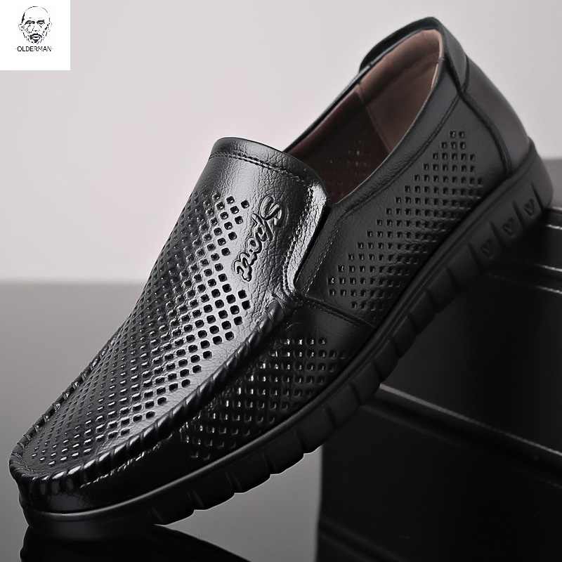老人头2020夏季透气凉皮鞋男士真皮凉鞋软底防滑中老年人爸爸男鞋老人