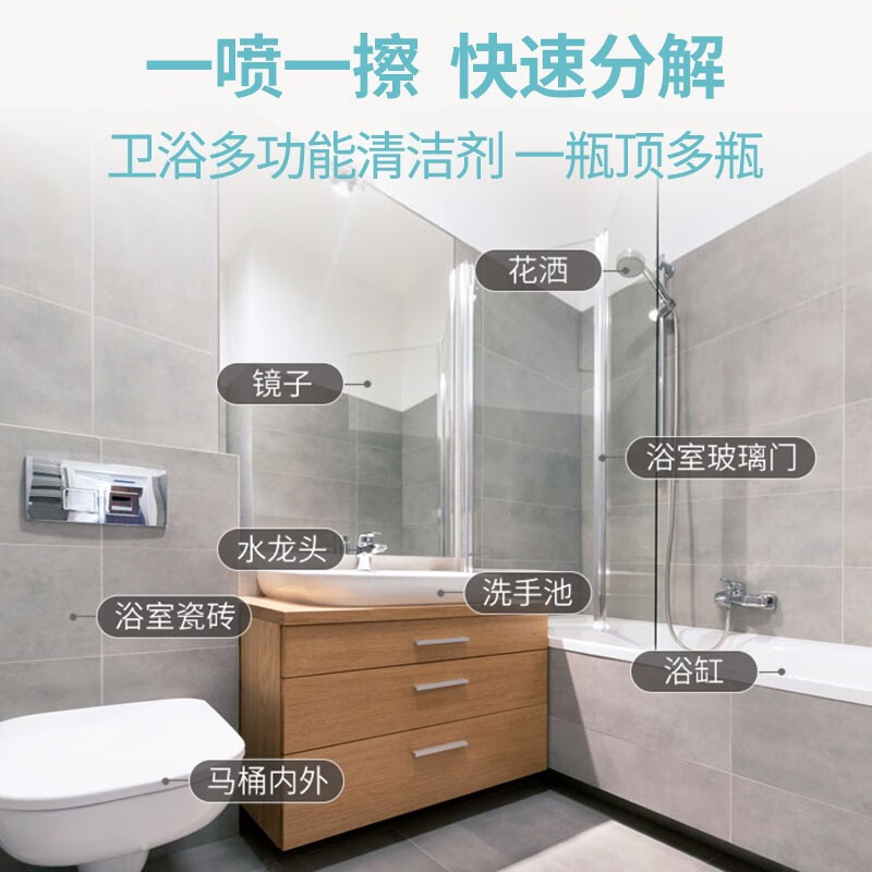 优洁士 浴室玻璃瓷砖清洁剂 500ml 花洒水龙头去水垢不锈钢清洁剂除垢剂高清大图