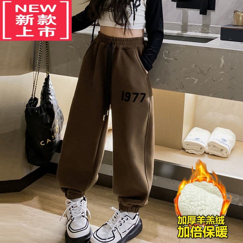 可莉允儿童加绒裤冬季新款灯笼裤一体羊羔绒加厚保暖运动裤女童休闲卫裤保暖裤图片