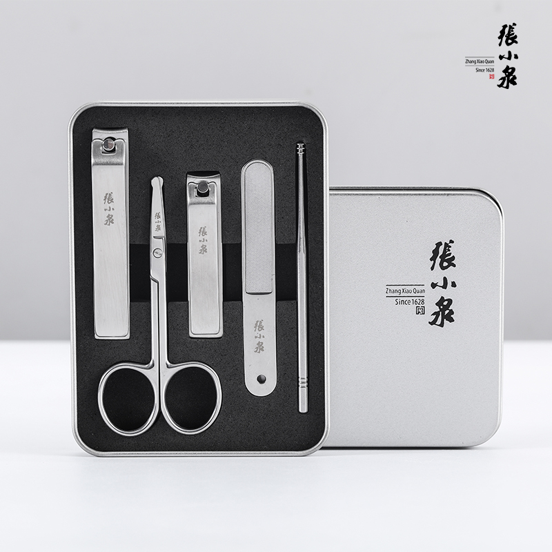 张小泉 白琉璃美甲五件套 H60400100 配置:大号指甲钳、中号指甲钳、指甲锉、鼻毛剪、挖耳勺*高清大图