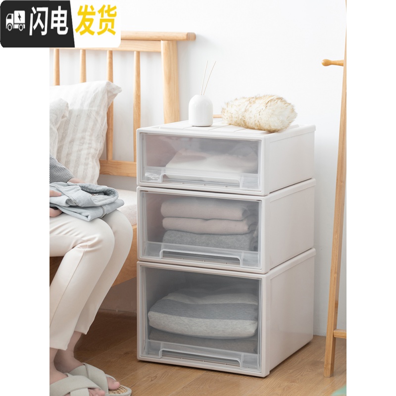 三维工匠衣服储物箱塑料收纳箱抽屉式透明衣柜收纳柜内衣收纳盒衣物整理箱高清大图