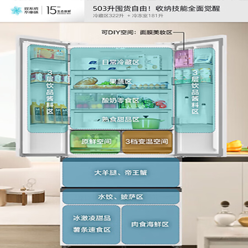 康佳冰箱 503升法式多门冰箱一级能效大容量超薄零嵌入家电家用冰箱503升零平嵌法式 BCD-503WUP7-A高清大图